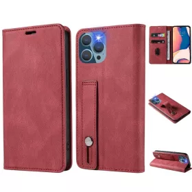   Oppo Find X5, Oldalra nyíló tok, stand, kártyatartóval, kézpánttal, Wooze Business Plus, piros