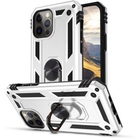   Samsung Galaxy A24 4G SM-A245F, Műanyag hátlap védőtok, közepesen ütésálló, szilikon belső, telefontartó gyűrű, Defender, ezüst