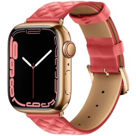   Apple Watch 1-6, SE (42 / 44 mm) / Watch 7-8 (45 mm) / Watch Ultra (49 mm), bőr pótszíj, gyémánt minta, Hoco WA18, rózsaszín