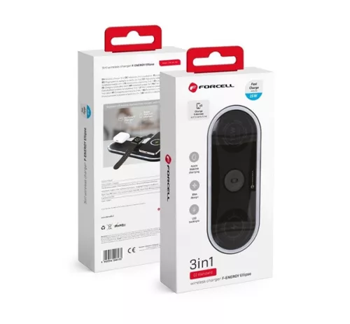 Univerzális vezeték nélküli töltőpad 3in1, Qi Wireless, 15W, Apple iPhone, Apple Airpods, Apple Watch kompatibilis, Forcell F-Energy, fekete