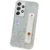 Apple iPhone 15 Plus, Szilikon tok, közepesen ütésálló, kézpánttal, színátmenetes, csillogó minta, Wooze Strap Star, mintás/fehér