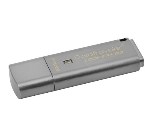 Kingston DataTraveler Locker+ G3 Pendrive, 64GB USB 3.0, fém, Titkosított (DTLPG3/64GB)