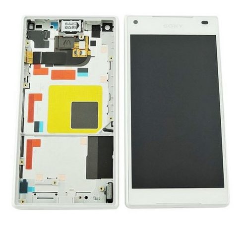 Sony Xperia Z5 Compact kompatibilis LCD modul kerettel, OEM jellegű, fehér, Grade S+