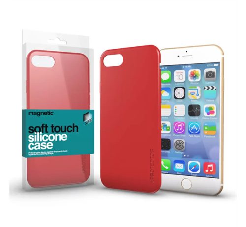 Xprotector Magnetic Soft Touch, szilikon hátlap tok (fémlappal), Apple iPhone 7 Plus / 8 Plus készülékhez, korallpiros