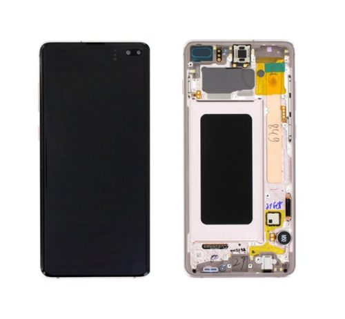 Samsung G975 Galaxy S10+ kompatibilis LCD modul kerettel, OEM jellegű, kerámia fehér