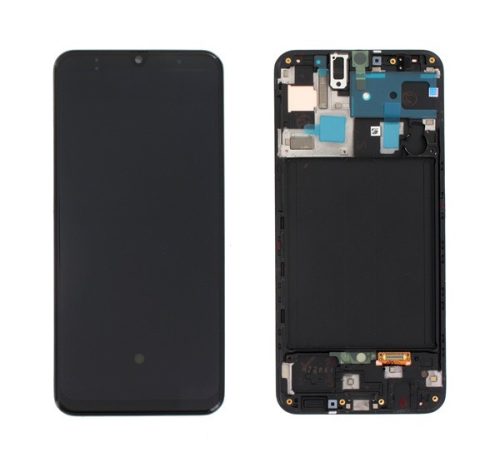 Samsung A505 Galaxy A50 kompatibilis LCD modul kerettel, OEM jellegű, fekete