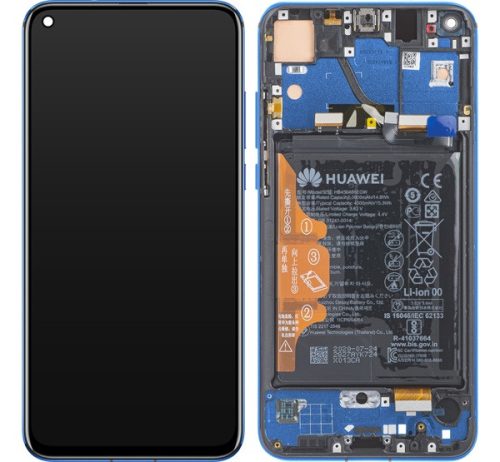 Honor View 20 kompatibilis LCD modul kerettel, OEM jellegű, kék
