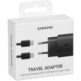   Samsung EP-TA800XB USB-C hálózati gyorstöltő USB-C kábellel, 25W, fekete (Retail-pack, dobozos)