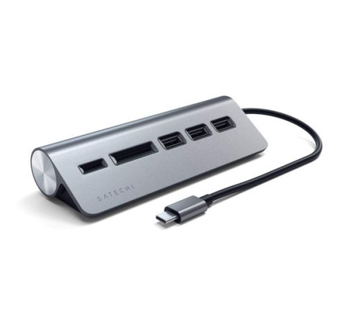 Satechi Aluminum Type-C USB Hub, 3x USB 3.0 és kártyaolvasó, szürke