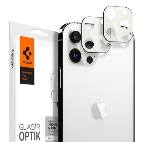 Spigen Glas.TR Optik Apple iPhone 12 Pro Tempered kamera lencse fólia, ezüst, 2db