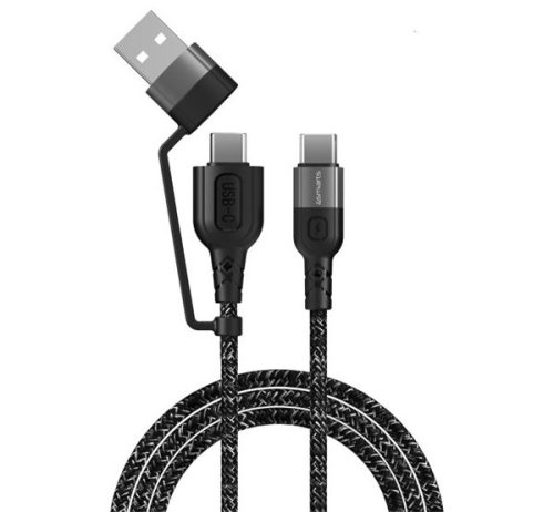 4smarts Combo CA Type-C - Type-C & USB szövet kombó adatkábel, 1,5m, fekete