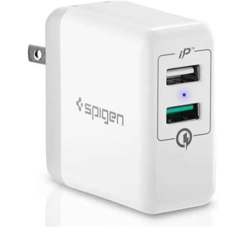 Spigen Essential F207 Quick Charge 3.0 hálózati töltő adapter, 2XUSB, US csatlakozó + EU adapter, fehér