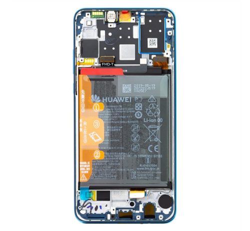 Huawei P30 Lite (2020) kompatibilis LCD modul kerettel, akkumulátorral, gyári, kék