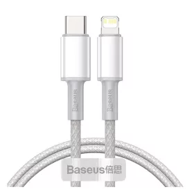   Baseus High Density USB-C / Lightning fonott töltő- és adatkábel, gyorstöltés, 1m, fehér
