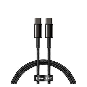   Baseus Tungsten Gold USB-C / USB-C gyorstöltő töltő- és adatkábel, 1m, fekete