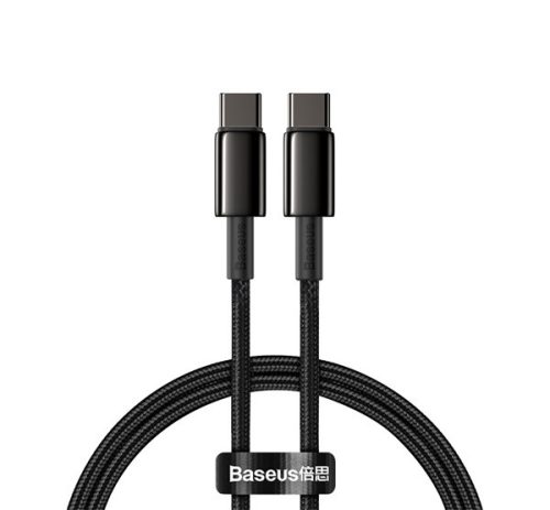 Baseus Tungsten Gold USB-C / USB-C gyorstöltő töltő- és adatkábel, 1m, fekete