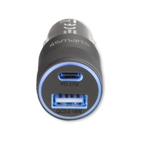   4smarts Rapid+ autós szivargyújtó gyorstöltő, USB-C + USB, PD, 27W, szürke