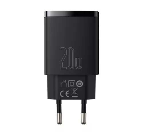 Baseus Compact gyorstöltő adapter 20W USB-C + USB-A, fekete