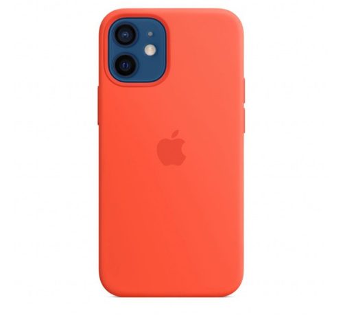 Apple iPhone 12 mini MagSafe-rögzítésű szilikon tok, tüzes narancs