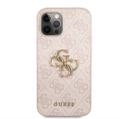 Guess PU 4G Metal Logo Apple iPhone 12/12 Pro hátlap tok, rózsaszín