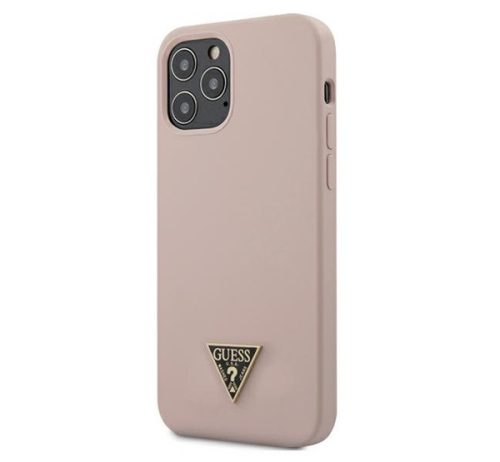 Guess Silicone Metal Triangle Apple iPhone 12/12 Pro hátlap tok, világos rózsaszín