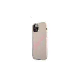   Guess Silicone Vintage Pink Script Apple iPhone 12/12 Pro hátlap tok, szürke