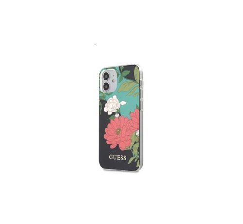 Guess PC/TPU Flower Apple iPhone 12 mini hátlap tok, fekete
