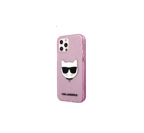Karl Lagerfeld Choupette Head Glitter hátlap tok Apple iPhone 12 Pro Max, rózsaszín