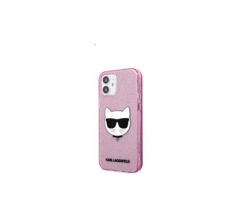 Karl Lagerfeld Choupette Head Glitter hátlap tok Apple iPhone 12 mini, rózsaszín