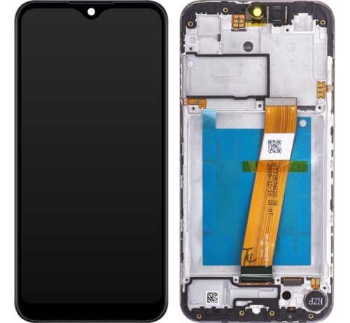 Samsung Galaxy A01 kompatibilis LCD modul kerettel, OEM jellegű, fekete