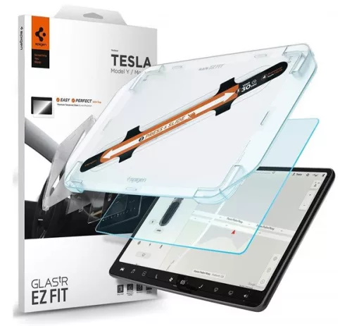 Spigen Glas.tR EZ Fit Tesla Model 3 (17-23) / Y  (20-24) tükröződés mentes tempered kijelzővédő fólia felhelyező kerettel