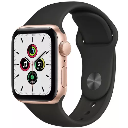 Bemutató készülék, Apple Watch SE (v2) okosóra, 40mm, Rozéarany alumínium, fekete szíj