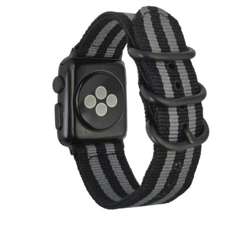 Xprotector szőtt műanyag szíj Apple Watch 38/40mm fekete/szürke csíkos