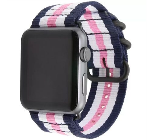 Xprotector szőtt műanyag szíj Apple Watch 38/40mm rózsaszín/fekete csíkos