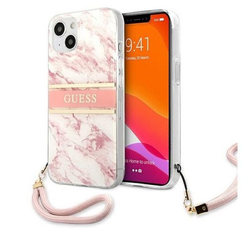 Guess TPU Marble Stripe Apple iPhone 13 mini hátlap tok, rózsaszín