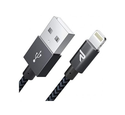 Rampow USB A - Lightning MFi adatkábel, 2m, szürke-fekete, RAB05