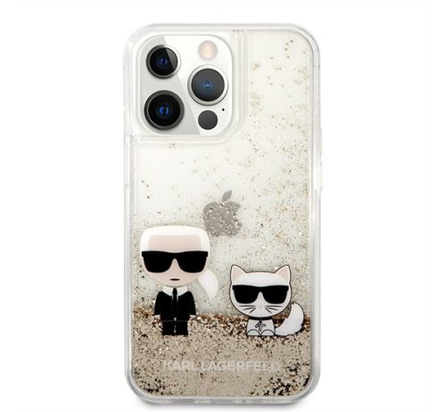 Karl Lagerfeld Liquid Glitter Karl and Choupette hátlap tok Apple iPhone 13 Pro Max, arany