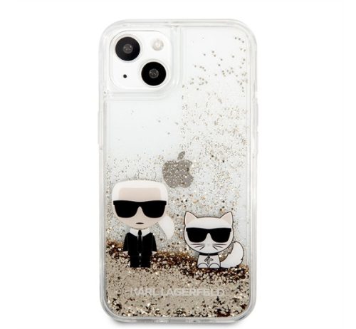 Karl Lagerfeld Liquid Glitter Karl and Choupette hátlap tok Apple iPhone 13, arany