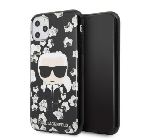Karl Lagerfeld Original szilikon hátlap tok Apple iPhone 11 Pro, virágos, fekete