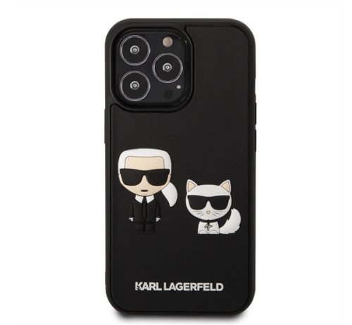 Karl Lagerfeld and Choupette 3D bőr hátlap tok Apple iPhone 13 Pro Max, fekete
