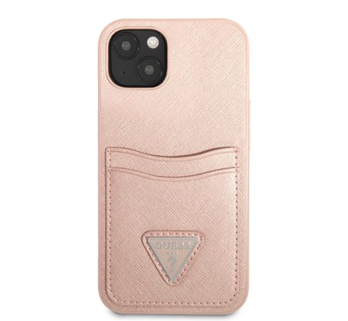 Guess Saffiano Double Card Apple iPhone 13 mini bőr hátlap tok, rózsaszín