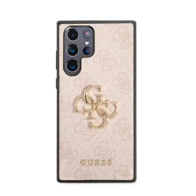   Guess PU 4G Metal Logo Samsung Galaxy S22 Ultra hátlap tok, rózsaszín