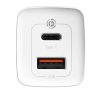 Baseus GaN2 Lite hálózati töltő adapter 65W USB-C + USB-A, fehér