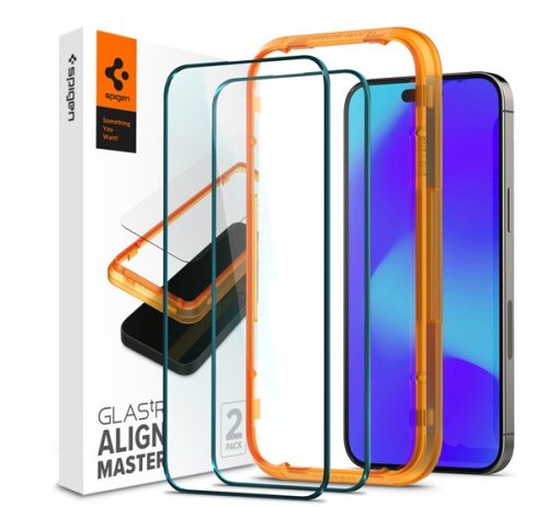 Spigen AlignMaster Glas.tR Apple iPhone 14 Pro Max Tempered kijelzővédő fólia (2db)