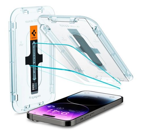 Spigen Glas.tR SLIM EZ Fit Apple iPhone 14 Pro Max tempered kijelzővédő fólia felhelyező kerettel (2db)