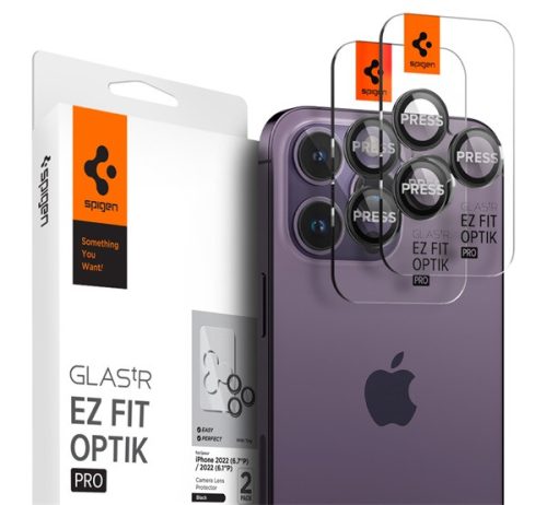 Spigen "Glas.tR SLIM EZ Fit Optik Pro" Apple iPhone 14 Pro Max Tempered kameravédő fólia, fekete (2db)