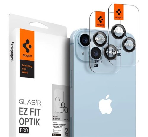 Spigen "Glas.tR SLIM EZ Fit Optik Pro" Apple iPhone 14 Plus Tempered kameravédő fólia, fekete (2db)