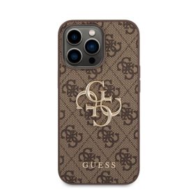   Guess PU 4G Metal Logo Apple iPhone 14 Pro Max hátlap tok, barna
