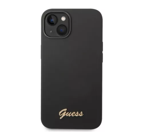 Guess Liquid Silicone Metal Logo Apple iPhone 14 Plus hátlap tok, fekete