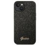 Guess Glitter Flakes Metal Logo Apple iPhone 14 hátlap tok, fekete
